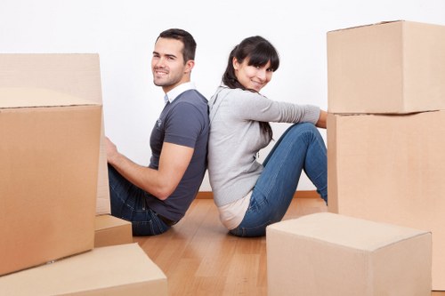 Packed boxes and furniture prepared for short-term storage in Isleofdogs
